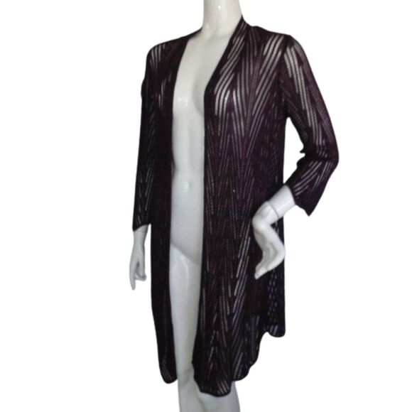 CHICO'S Travelers Sweater, 2, Maroon Open Knit, Open Front, Long sleeves - Picture 3 of 9